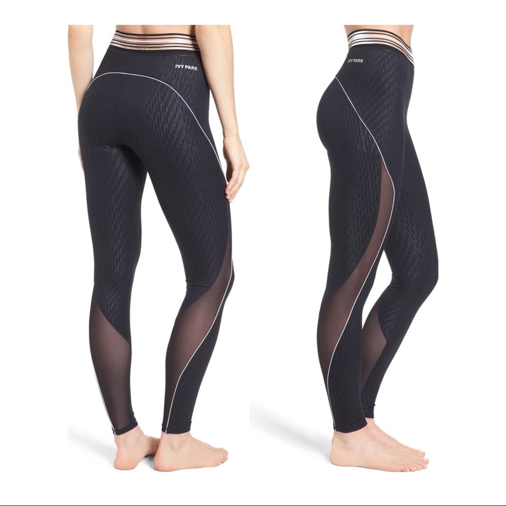 Ivy Park Black Mesh Leggings Large NWT